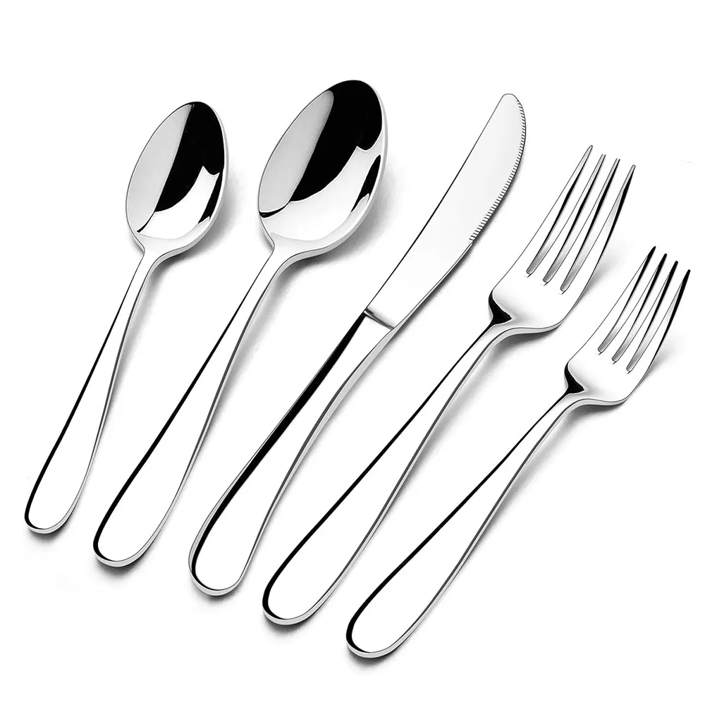 Desain elegan 20 buah penyiangan Hotel Set peralatan perak baja tahan karat Set peralatan makan sendok garpu pisau