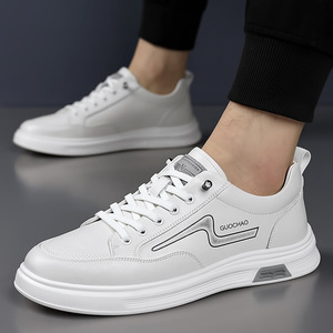 Zapatillas Casuales Blancas para Hombre, Punta Redonda, con Cordones, Forro de Malla Transpirable, Suela de Goma, Zapatos Modernos de Primavera - Product Image 2