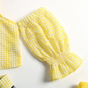 Vêtements d'été pour enfants 2022, ensemble fille, nouveau modèle, bretelles, épaules dénudées, manches bouffantes, ensemble deux pièces pour bébé fille, vêtements décontractés pour enfants - Product Image 4