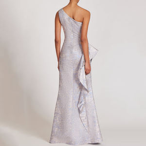 Abito <span class=keywords><strong>da</strong></span> Sera Metallizzato Lavanda per Donna Monospalla con Volant Drappeggio Frontale Spacco Aderente Formale per Feste e Cerimonie - Product Image 2