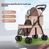 Poussette double pour animaux de compagnie, pliable, légère, à 2 niveaux, à 4 roues, avec cadre en métal solide moderne semi-circulaire, détachable, pour voyages en plein air