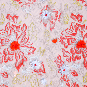 Vendita calda fatto a mano fiore ricamato tessuto di pizzo 3D ricamato tessuto di Tulle per sposa abito da sera moda vendita calda - Product Image 3