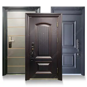 High Quality Steel Security Entrance Door Copper Paint Luxury House Main Entry Double Front Door With Small Door For Villa