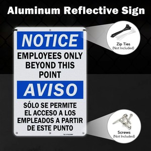 Panneau de signalisation de sécurité en aluminium pour le contrôle d'accès au lieu de travail, avec <span class=keywords><strong>avis</strong></span> de signalisation pour les employés bilingues anglais-espagnol uniquement - Product Image 2