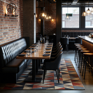Ensemble de table et de chaises en cuir et en bois pour <span class=keywords><strong>restaurant</strong></span>, style steakhouse, industriel, commercial, restauration rapide, avec banquette et sièges en booth - Product Image 4