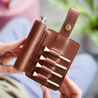 Porte-tee de golf en cuir PU gravé au laser personnalisé avec gourde à liqueur en acier inoxydable pour cadeau de la fête des pères