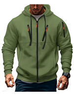 Sweat-shirt à capuche zippé en molleton uni 100 % polyester, coupe ample, anti-bouloches, multi-poches, style sportif streetwear, collection automne, vente en gros