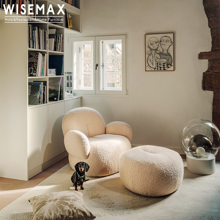 WISEMAX FURNITURE Teddy Lamb Wool Single Sofas for Living Room