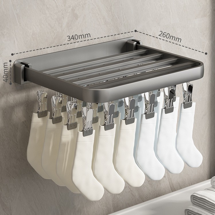 24-Clip Wall-Mounted Sock Rack - Gunmetal Gray