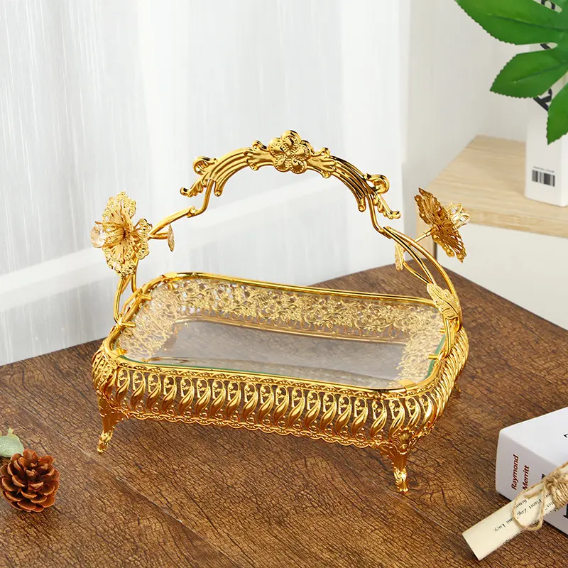 European style retro round fruit tray with waist collection and basket, square fruit basket furniture, living room dessert tray