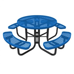Table de pique-nique et de camping en acier avec banc et chaise de salle à manger en métal, style ferme moderne, pour extérieur, parc et patio - Product Image 4