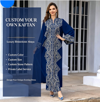 Abaya longue à manches longues pour femmes musulmanes, motif géométrique avec pierres thermocollées, caftan islamique marocain, robe de soirée modeste, design personnalisé disponible
