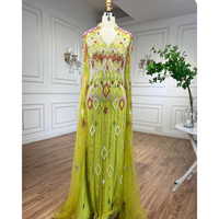 Vert Cape Manches Sirène Dubaï Arabe Robes De Soirée Serene Hill LA72094 Formelle Perlée Robes Pour Les Femmes De Noce