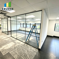 Cloison de séparation en verre noir à grille, cadre en aluminium, séparateur de bureau pour salle de réunion