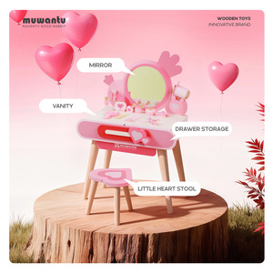 MUWANTU Table <span class=keywords><strong>de</strong></span> Maquillage Montessori en Bois pour Enfants, Ensemble Coiffeuse avec Miroir et Tabouret pour Jeu <span class=keywords><strong>d</strong></span>'Imitation des Petites Filles - Product Image 4
