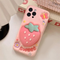 Coque de téléphone portable en silicone à thème fraise pour iPhone 16 Pro/15 Plus/14 Pro Max/13 Mini, antichoc, design dessin animé, tendance