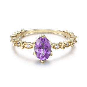 14K Gold <b>Rhodium</b> Plated 925 Sterling Silver Dainty Amethyst Trendy Wedding/Party <b>Ring</b> for Women - Product Image 1