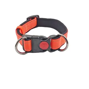 Kingtale Pet Supplier nylon webbing neoprene padded locking reflective pet dog collar with lock