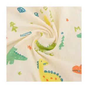 China factory direct sales oeko tex organic pigment printed soft cotton crinkle fabric 2 layers muslin