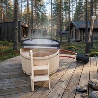 Vapasauna commerciale à bois, bain à remous extérieur en pin, spa en forme de baril, style nordique, pour usage en hôtel, complexe hôtelier et bien-être