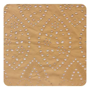 China Supplier Fashion 100% Cotton 128gsm Voile Border Brown Woven Eyelet Embroidery Fabric From Manufacture For Women Dress