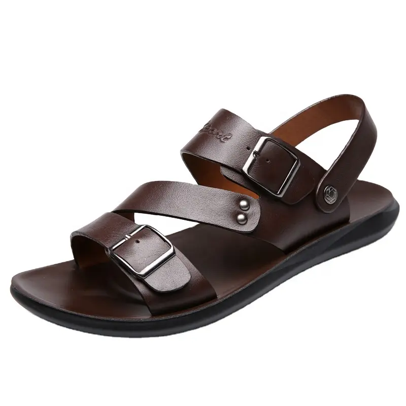 Men Sandals Beach Buckle Shoes Summer Shoes Man New Casual Barefoot Male Genuine Leather Sandals