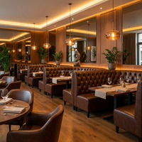 Ensemble de sièges de restaurant sur mesure, mobilier de café en cuir commercial, canapé Chesterfield capitonné en forme de L pour hôtel, café