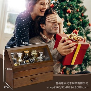 Wooden Perfume <b>Storage</b> <b>Box</b> With <b>Drawer</b> Double Layer Desktop Organizer For Fragrance Display And Cosmetic <b>Storage</b> - Product Image 4