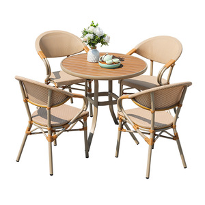 Outdoor Garden Set Rattan <b>Round</b> <b>Table</b> With 4 Chairs Metal Frame Waterproof Contemporary Design For <b>Patio</b> Balcony Use - Product Image 1