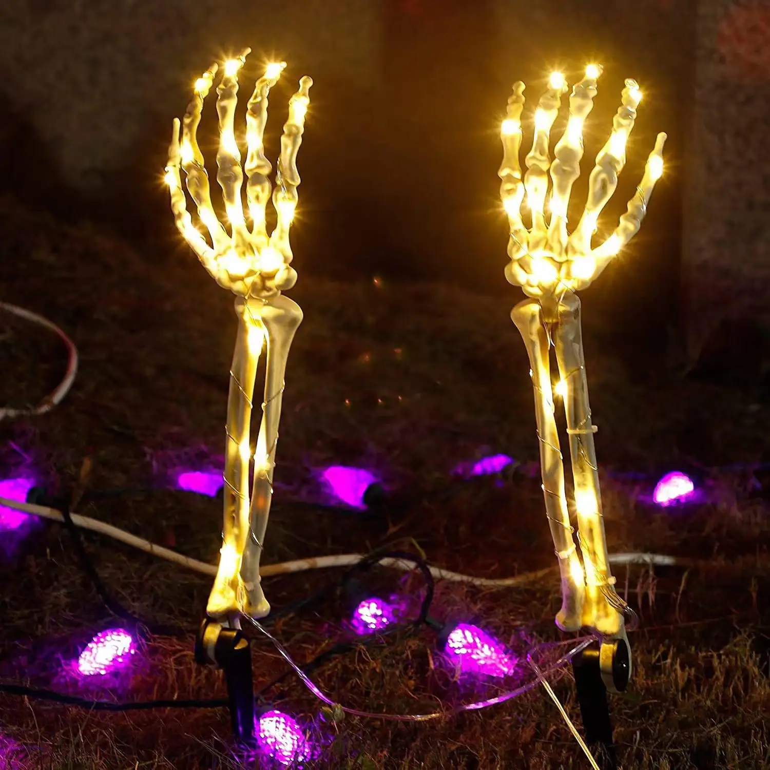 New Halloween Ghost Hand Ground Plug Light LED Copper Wire Light String Glowing Skeleton Hand Ghost Festival Layout Props