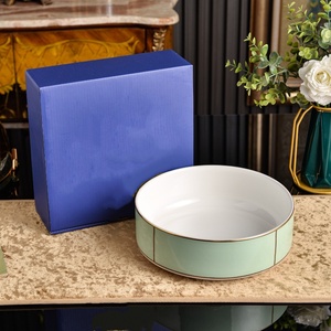 Tazón de Porcelana para Servir, Plato Decorativo para la Cena, Plato Redondo con Borde Dorado para la Cena en Casa y Decoración de la Mesa - Product Image 5
