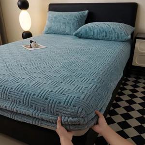 <span class=keywords><strong>Drap</strong></span>-<span class=keywords><strong>housse</strong></span> en <span class=keywords><strong>flanelle</strong></span> de velours tissé style américain, épaissi et chaud pour l'hiver, avec motif jacquard, fil écologique 600 fils - Product Image 2