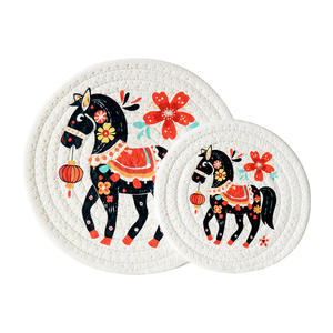 Alfombrilla Redonda de Algodón Tejido con Estampado de Caballo, Aislante del Calor, para Ollas, Platos y Tazas de Cocina, 12cm 18cm, Diseño de Dibujos Animados de Animales - Product Image 2