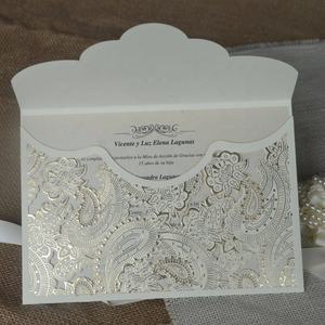 Invitations de luxe en papier gaufré avec poche, dorées à chaud, en <span class=keywords><strong>dentelle</strong></span>, pour <span class=keywords><strong>mariage</strong></span>, anniversaire, fête prénuptiale, fiançailles - Product Image 3