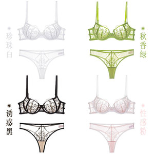 Sujetador de encaje bordado sexy, conjunto de lencería ultrafina de verano, push-up, realza el busto, antideslizante, para senos grandes y pequeños. - Product Image 4