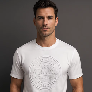 T-shirt personnalisé de haute qualité, nouveau design, uni, surdimensionné, lourd, graphique, luxe, impression 3D en relief pour hommes - Product Image 1