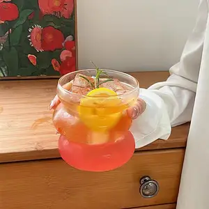 Taza de agua de jugo de vidrio de moda de pared simple resistente al calor para el hogar mango de taza de vidrio de café transparente
