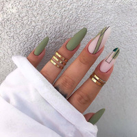 Acrylic Long Nail Tips, Matte Green Color