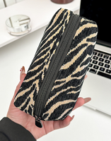 Pochette cosmétique légère en polyester à motif zèbre, tendance, lavable, trousse de toilette imperméable avec fermeture éclair pour rouge à lèvres