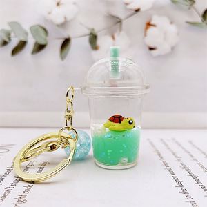 Cute Oily Pearl Milk Tea <b>Floating</b> Liquid Keychain Bag Pendant Cartoon Cup Drink Bottle Keychain Girl Key Chain Gift - Product Image 6