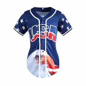 Sublimación juvenil personalizada Nueva camisa con botones de la bandera americana Camiseta de béisbol de tela de malla de EE. UU. Para mujeres 4 de julio - Product Image 1