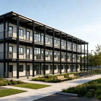 Bâtiment d'appartements moderne à structure en acier multi-niveaux, plateforme de mezzanine, double étage, construction intégrée, solution complète