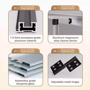 <span class=keywords><strong>Porte</strong></span> <span class=keywords><strong>coulissante</strong></span> sans <span class=keywords><strong>rail</strong></span> moderne - Cadre en aluminium avec verre trempé pour salles de bain, toilettes et espaces compacts - Product Image 5