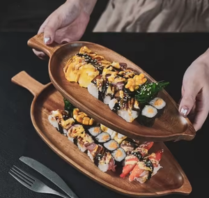 Classic Handmade Leaf Shaped <strong>Wood</strong> Dinner <strong>Plate</strong> Dish Durable Eco Friendly Simple Cleaning - Product Image 3