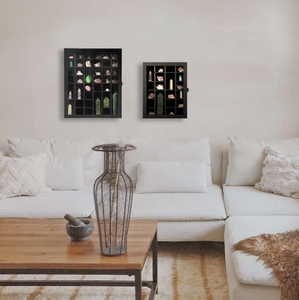 ตู้โชว์แร่แบบล็อคได้รุ่นใหม่ 24 ช่อง สีดำ โครงไม้ พร้อมกระจกด้านหน้า สำหรับสะสมคริสตัล - Product Image 1