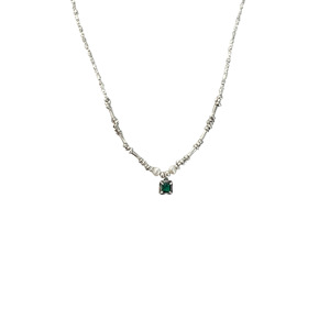 S925 Sterling Silver <b>Emerald</b> Zircon Bamboo Necklace Geometric Solitaire <b>Pendant</b> For Women Everyday Wear Collarbone Chain - Product Image 5