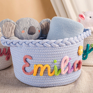 Cesta de Regalo para Baby Shower Personalizada con Nombre, Cesta de Almacenamiento de Juguetes Plegable de Algodón Tejido a Mano, Decoración para Cuarto de Bebé, Organizador para Mascotas - Product Image 1