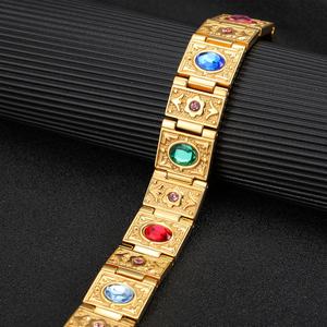 스테인리스 스틸 게르마늄 자석 4 1 에너지 남성용 클래식 크리스탈 스테인리스 스틸 18K 금도금 체인 & 링크 건강 팔찌 - Product Image 3