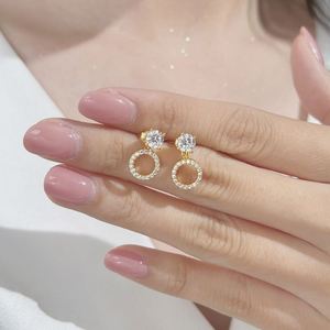 Dylam High Jewel Plated <b>Sterling</b> <b>Silver</b> Circle 5A Cubic Zirconia <b>Dangle</b> Stud <b>Earrings</b> for Women Lady Girls Gifts Dress up - Product Image 4