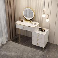 Meuble de chambre à coucher moderne avec éclairage LED, couleur blanche, option de rangement, coiffeuse avec miroir et LED